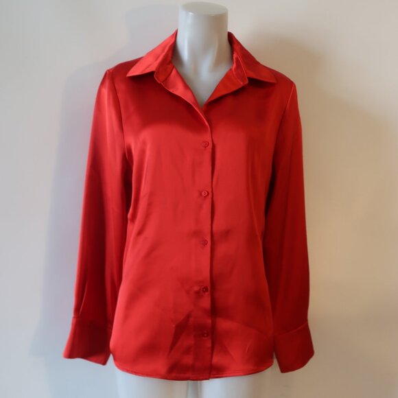 Womens BEAUTIFUL By Lawrence Zarion Red Button Down Blouse S - Picture 1 of 5